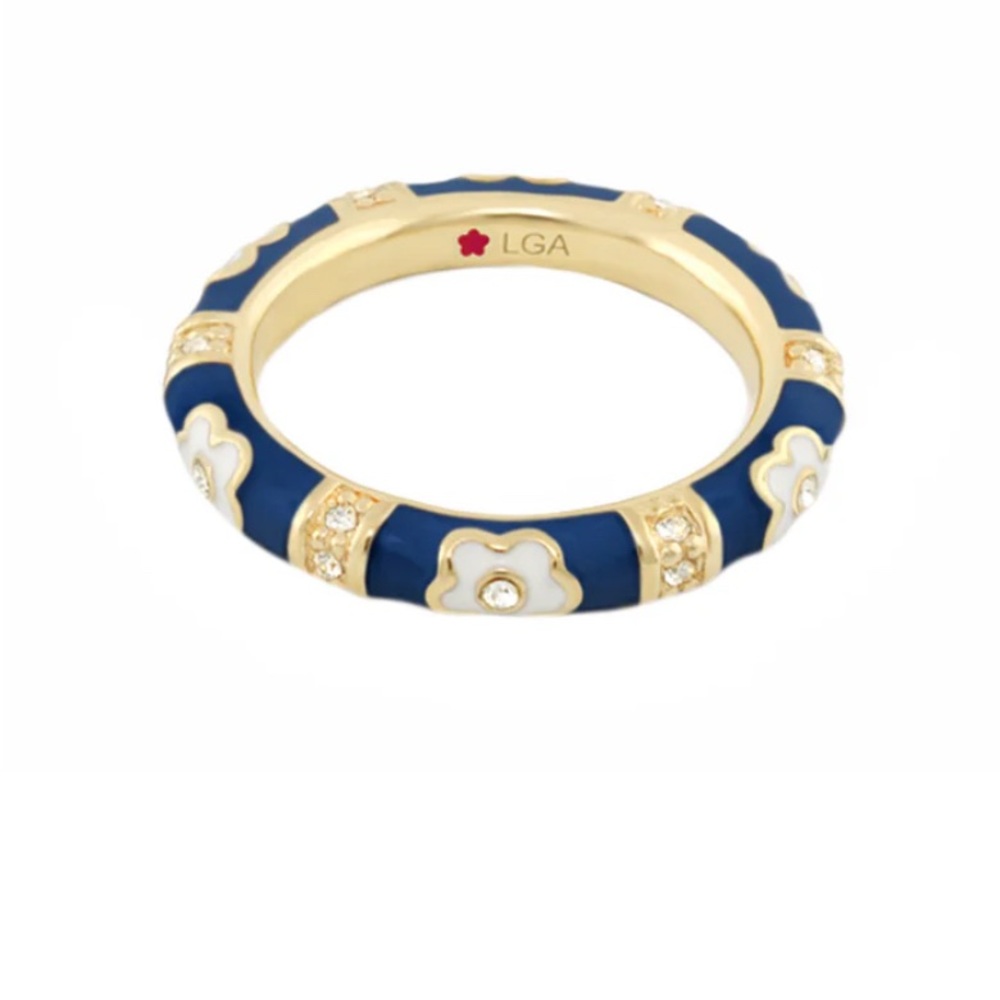 LAUREN G ADAMS- Gold and Blue Enamel Ring 18k gold plated NWT